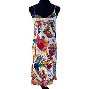 Jams World Foodart Guadalajara Strappy Ruffle Hem Colorful Midi Dress